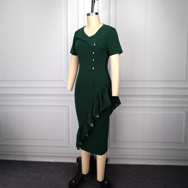 Damen figurumspielendes Kleid mit asymmetrischem Saum und Knopfdesign Drune