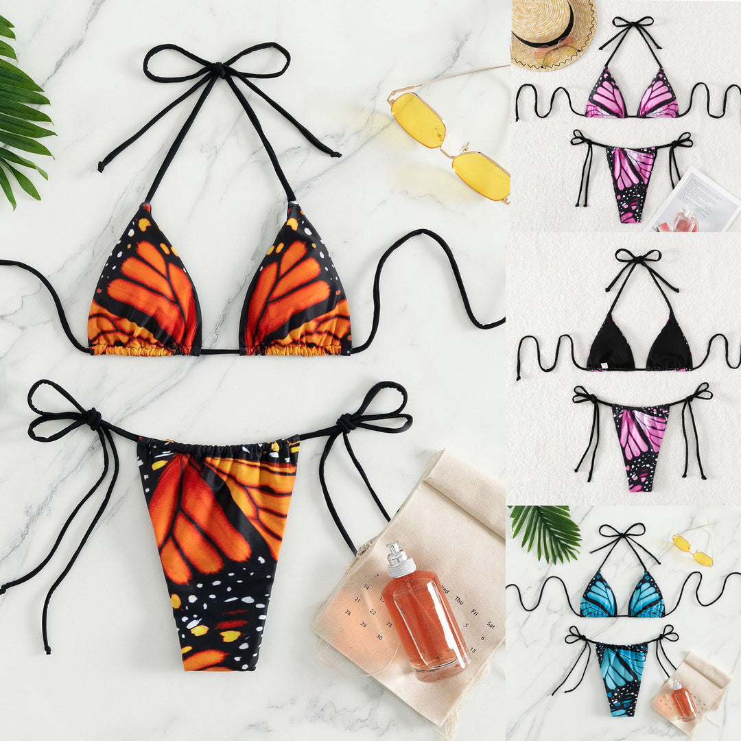 Damen Triangel-Bikini mit Schmetterling-Design und verstellbaren Bändern Drune
