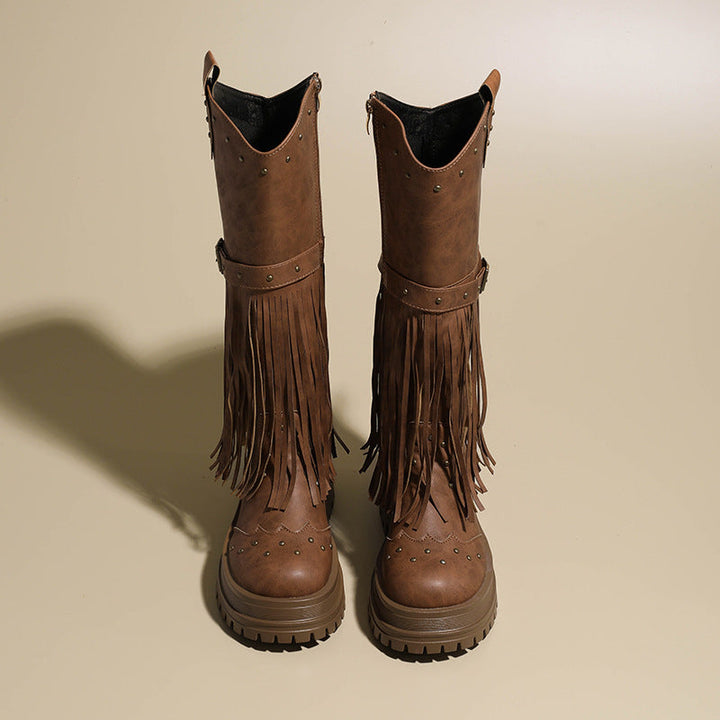 Damen Overknee-Stiefel mit modischem Fransen-Design und robustem Profil Drune