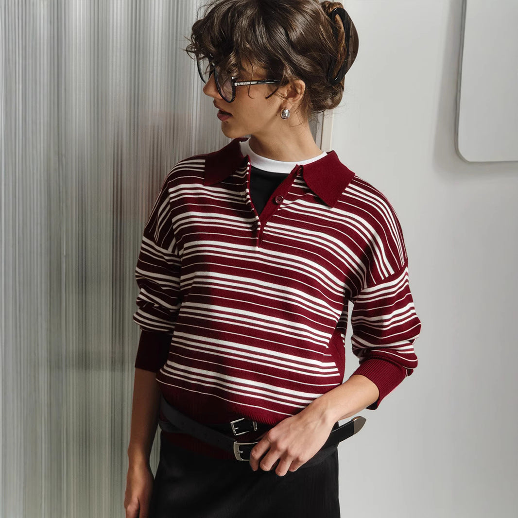 Damen Lässiges gestreiftes Poloshirt mit oversized Schnitt Drune