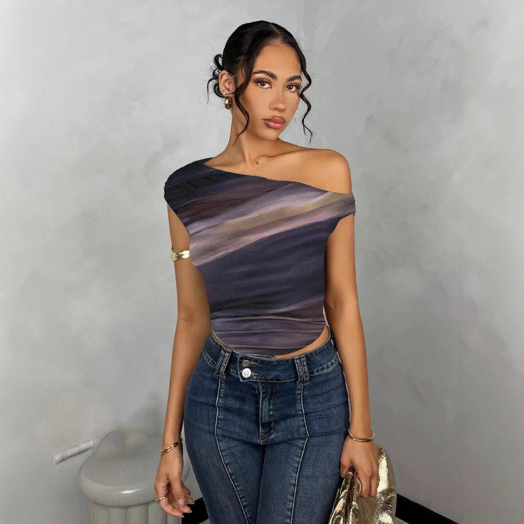 Damen Asymmetrisches Crop-Top mit elegantem Wellendesign und raffiniertem Schnitt Drune