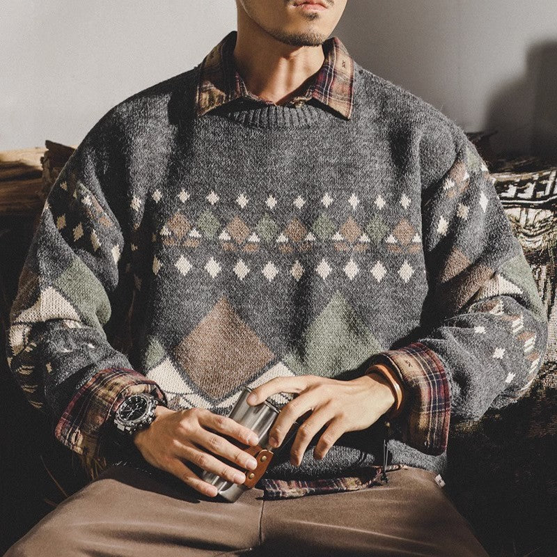 Herren Strickpullover mit geometrischem Muster und lässigem Schnitt Drune