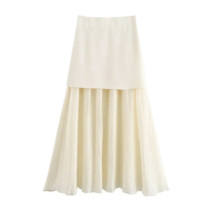 Damen nan zweilagiger Maxi-Rock mit plissiertem Chiffon und hoher Taille Drune