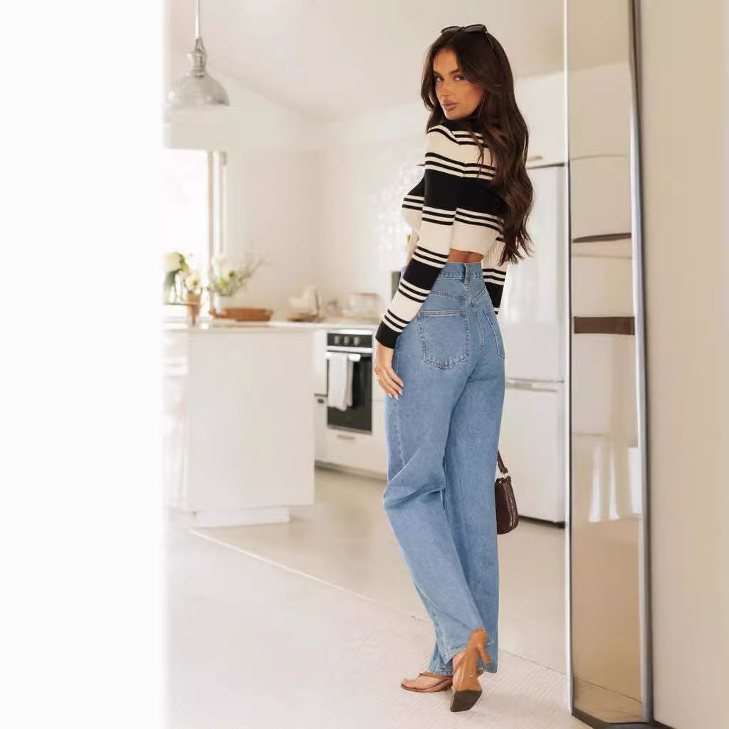 Damen Weit geschnittene Jeans mit hohem Bund und fransigem Saum Drune