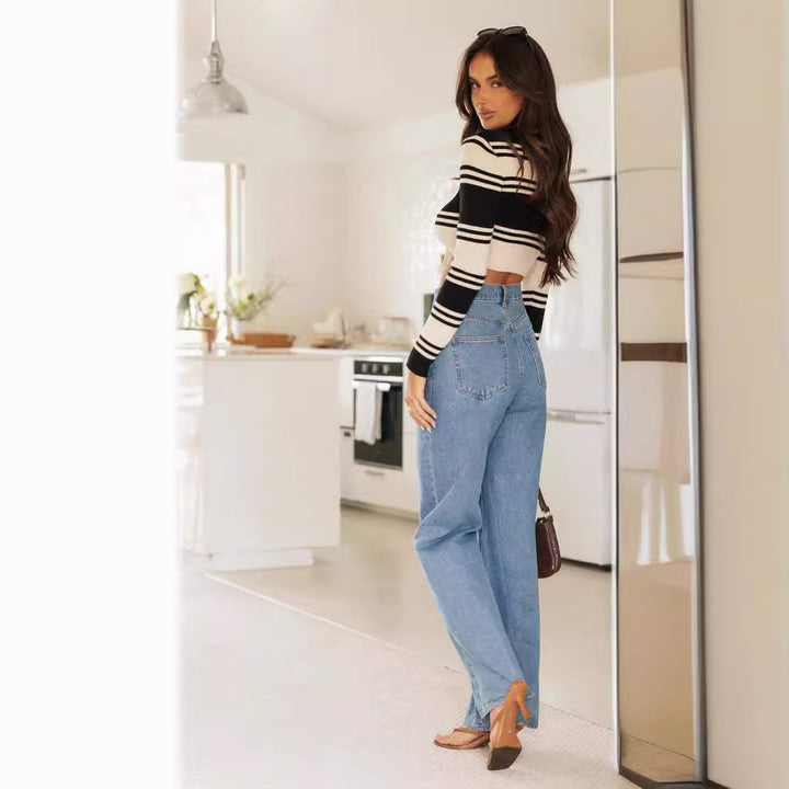 Damen Weit geschnittene Jeans mit hohem Bund und fransigem Saum Drune