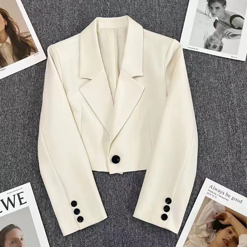 Damen nan kurzer taillierter Blazer mit markantem Revers und Ein-Knopf-Verschluss Drune