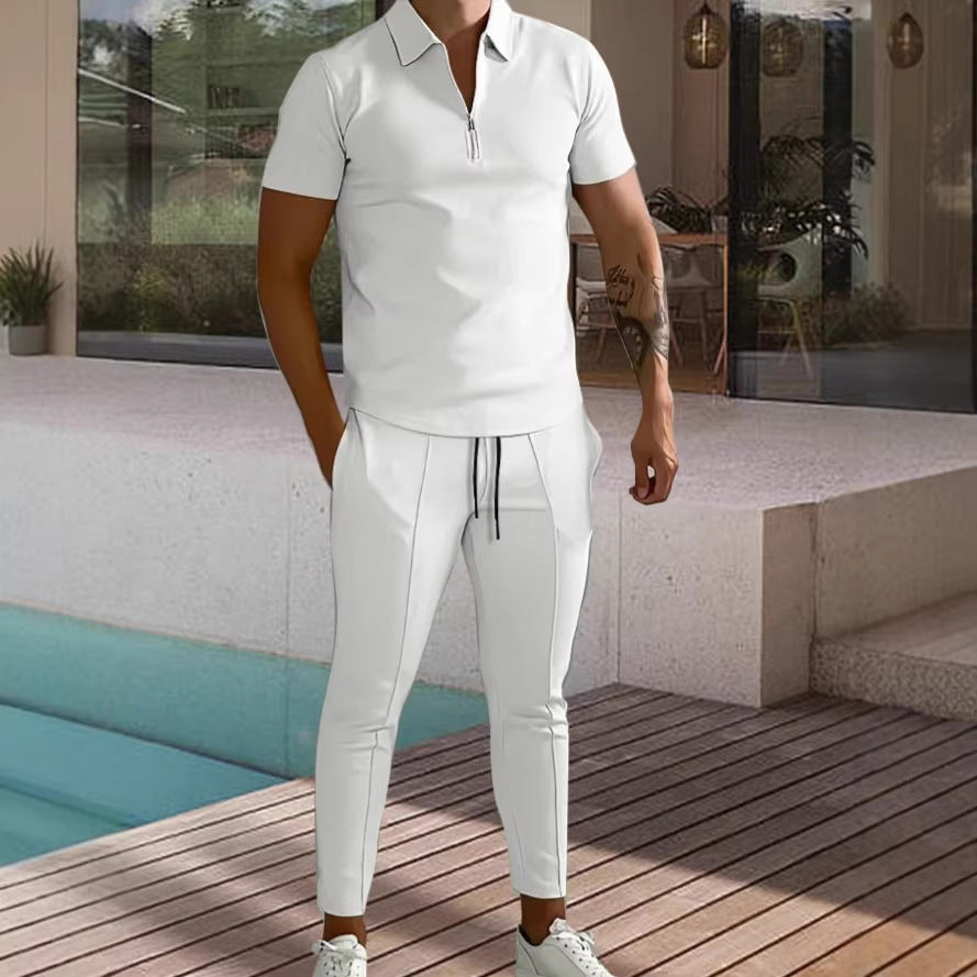 Herren Sportlicher Kurzarm Poloshirt und Hose Set