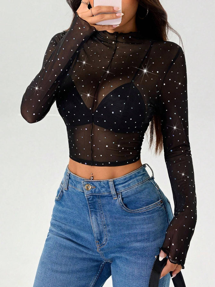 Damen Transparentes Oberteil mit Glitzer Drune
