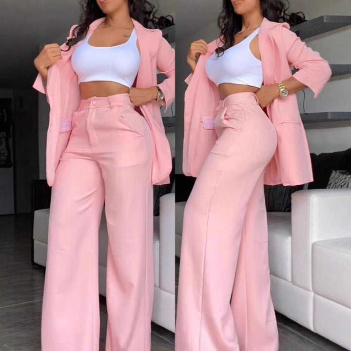 Damen Zweiteiliges Business-Anzug-Set mit weitem Bein und taillierter Jacke Drune