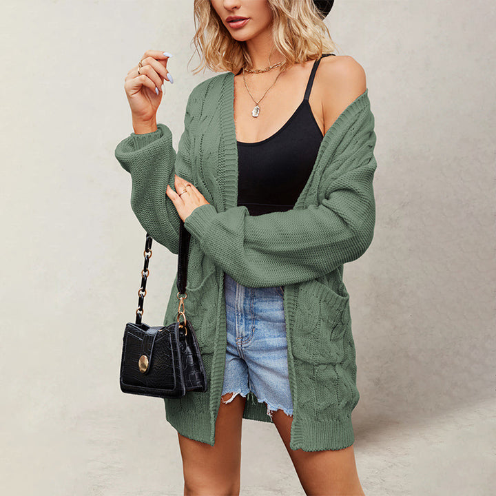 Damen Komfortable Strickjacke mit Taschen und Kabelmuster Drune