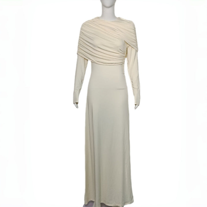 Damen Maxikleid mit Cape‑Drapierung und tailliertem Schnitt Drune