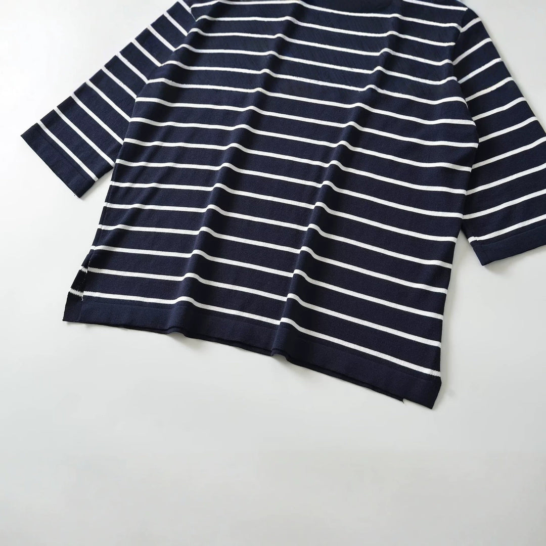 Damen Oversize Streifen-Tunika mit 3/4-Ärmeln Drune
