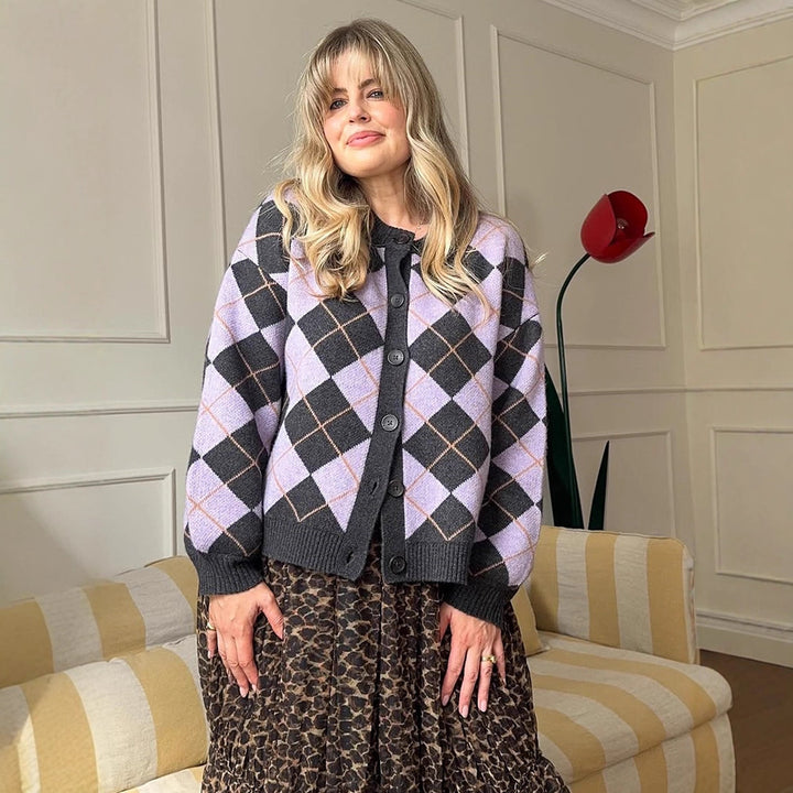 Damen Argyle-Strickjacke mit kastiger Silhouette und großer Knopfleiste Drune