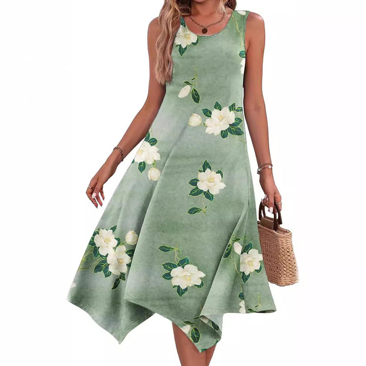 Damen asymmetrisches Freizeitkleid mit modernem Muster und fließendem Schnitt Drune