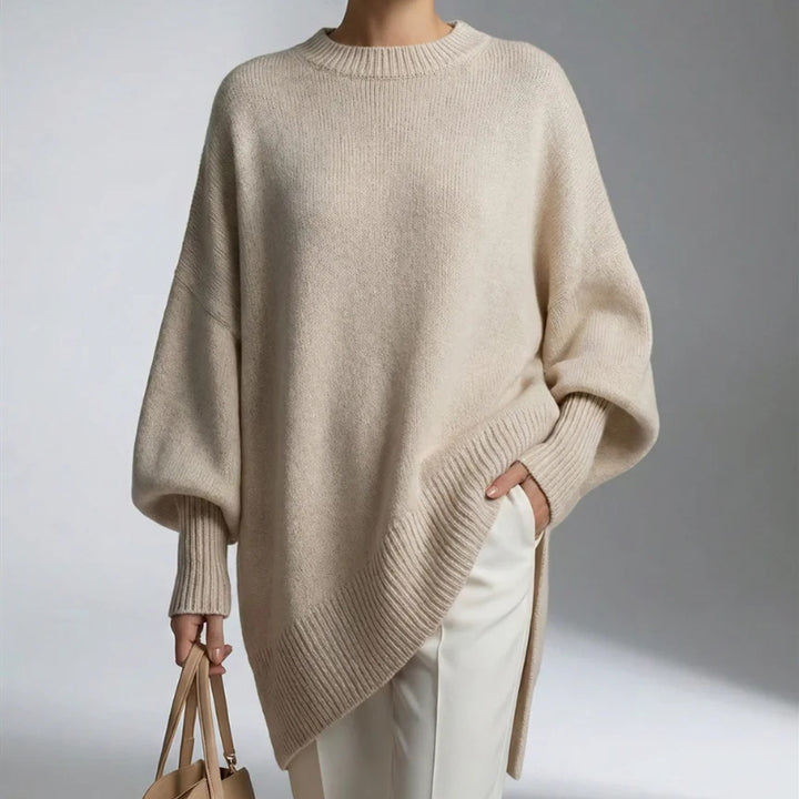 Damen Oversize Longline Feinstrick-Pullover mit Raglanärmeln und geripptem Saum Drune