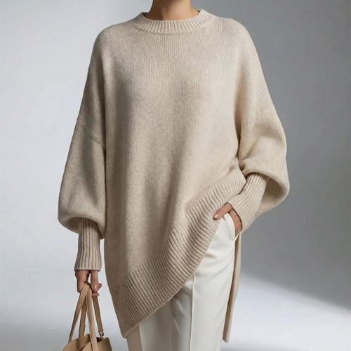 Damen Oversize Longline Feinstrick-Pullover mit Raglanärmeln und geripptem Saum Drune
