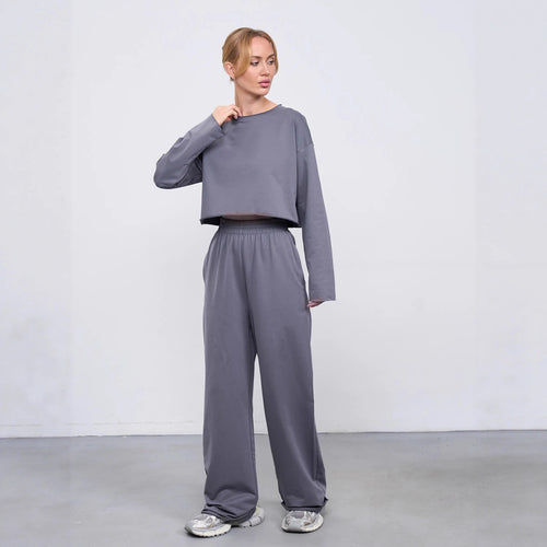 Damen Kurzgeschnittenes Sweatshirt und High-Waist Relax-Jogginghose Set Drune
