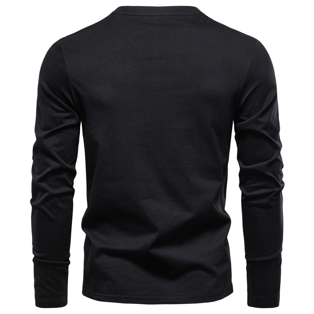 Herren nan tailliertes Langarmshirt im Henley-Stil mit kurzem V-Ausschnitt, Zierknöpfen und Brustleistentasche Drune