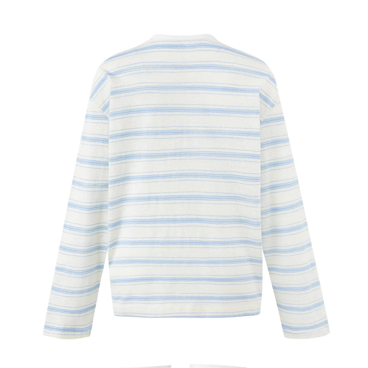 Damen Gestreiftes Langarm-Henleyshirt aus leichter Baumwollmischung Drune