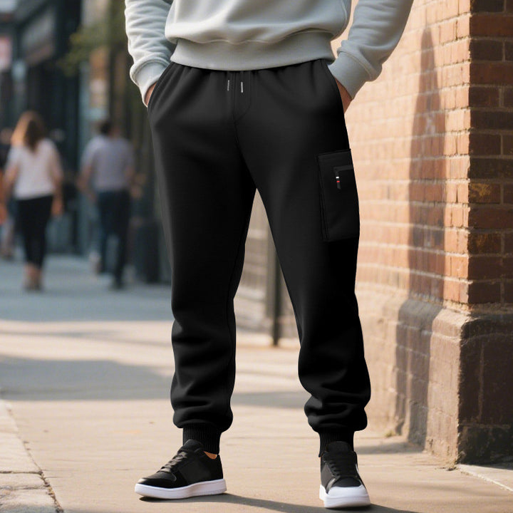 Herren lässige Jogginghose mit Cargo-Reißverschlusstasche, elastischem Bund und gerippten Bündchen Drune