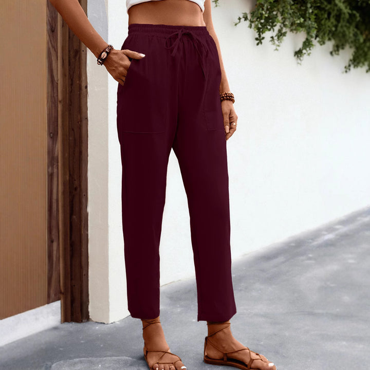 Damen Leichte High‑Waist Chino‑Hose mit Tunnelzug, aufgesetzten Taschen und gekürztem Knöchel‑Schnitt Drune