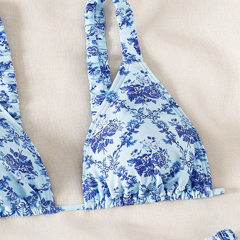 Damen Hochschnitt-Bikini mit floralem Design und verstellbaren Trägern Drune