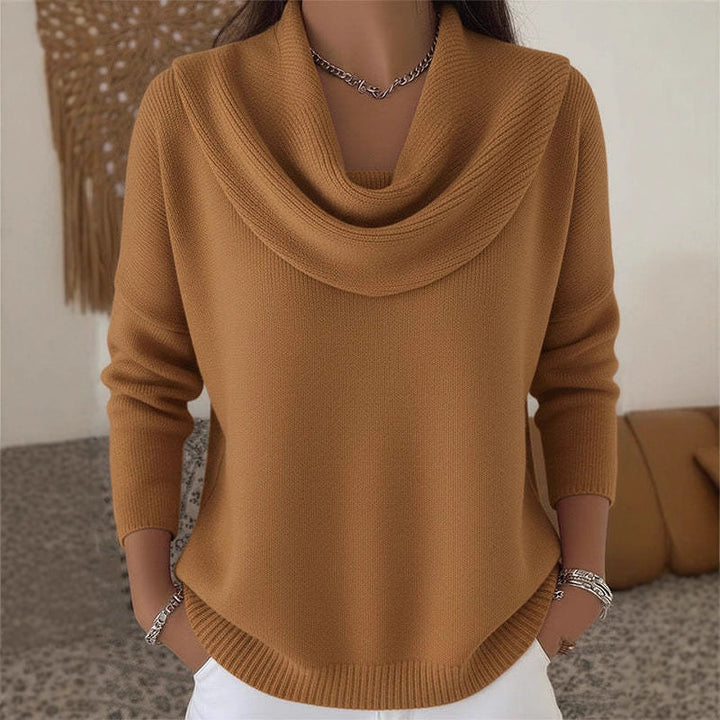 Damen Stylischer Bootcut Pullover mit Wasserfall-Ausschnitt Drune