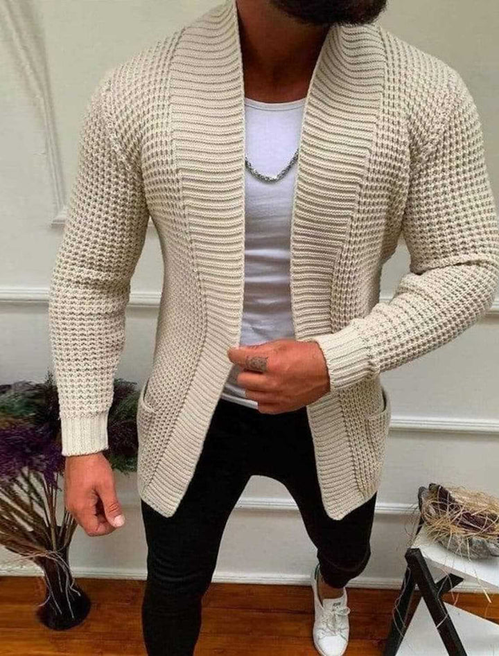 Herren Grobe Strickjacke mit offenem Design und tiefem Kragen Drune