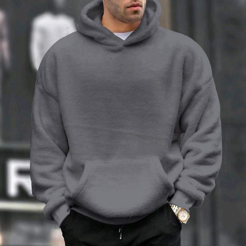 Herren Kuscheliger Oversize Kapuzenpullover aus Teddy-Fleece mit Kängurutasche Drune