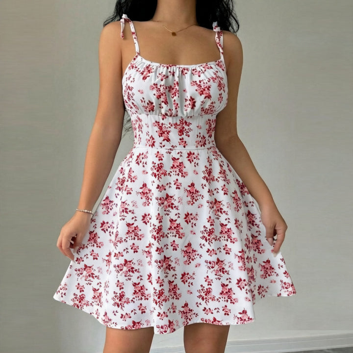 Damen Blumenkleid mit verstellbaren Spaghetti-Trägern und femininem Schnitt Drune