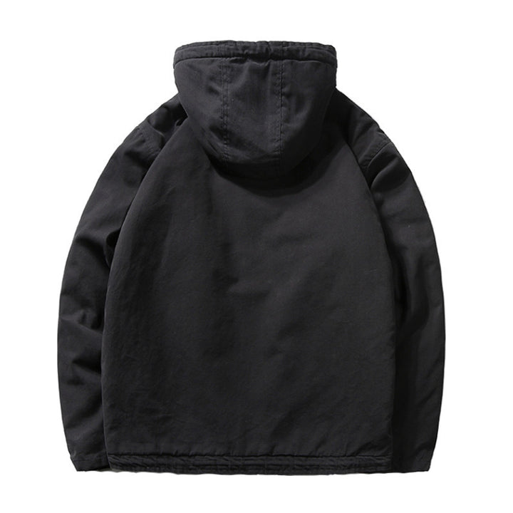 Herren Baumwoll-Canvas Kapuzenblouson mit durchgehendem Teddyfutter, verdeckter Knopf- und Reißverschlussleiste und Innentasche Drune