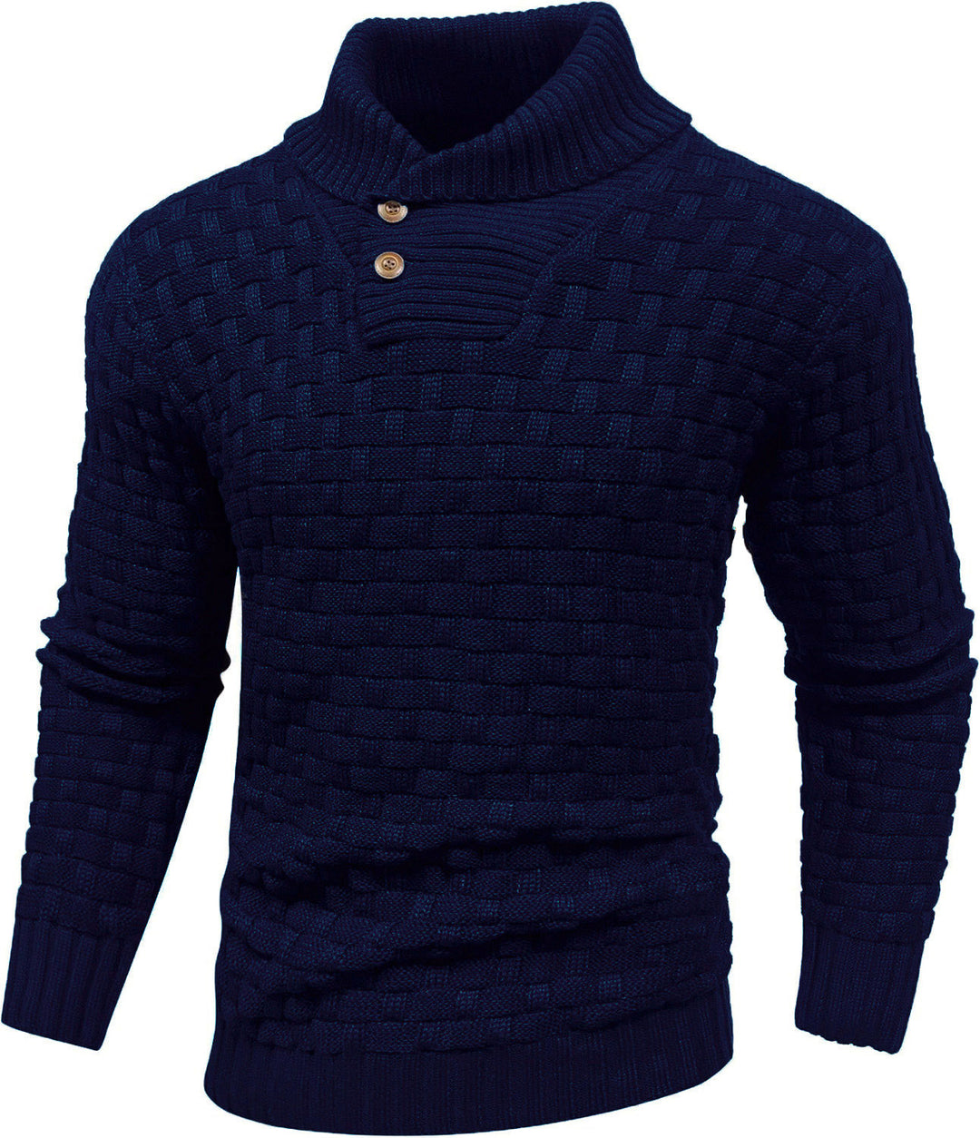 Herren Grobgestrickter Pullover mit hohem Rollkragen, Knopfleiste und Körbchenstrick Drune