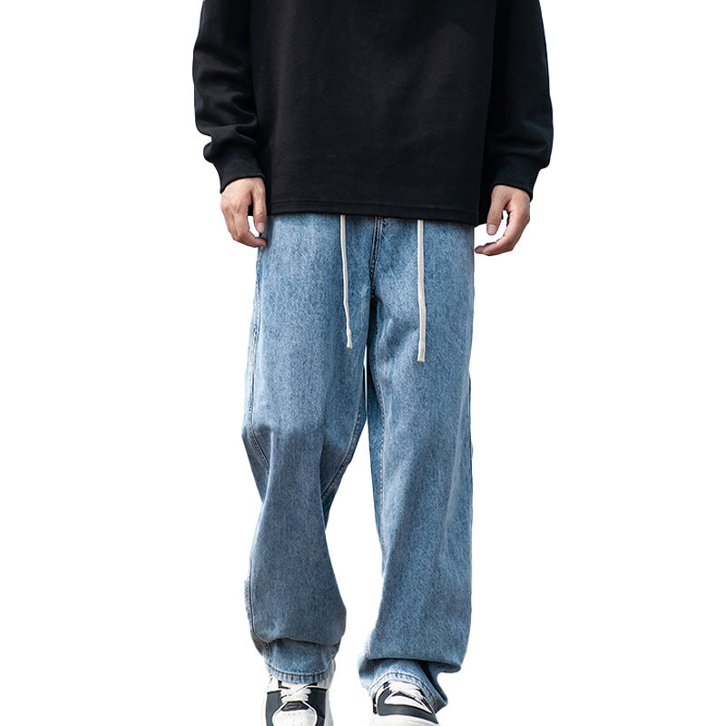 Herren Weite Vintage‑Washed Baggy-Jeans im Joggerstil mit Tunnelzugbund und geripptem Knöchelabschluss Drune