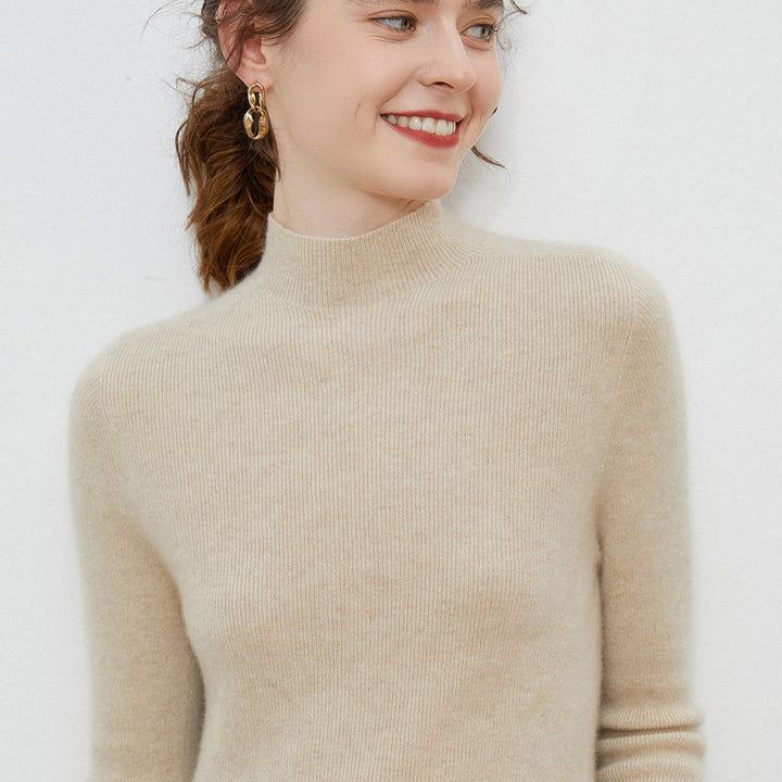 Damen Leichter taillierter Mockneck-Pullover in kaschmirähnlicher Mohair-Optik mit feiner Rippenstruktur Drune
