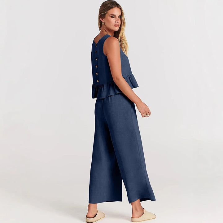 Damen luftiges und elegantes Zweiteiler-Set mit Rüschendetails Drune