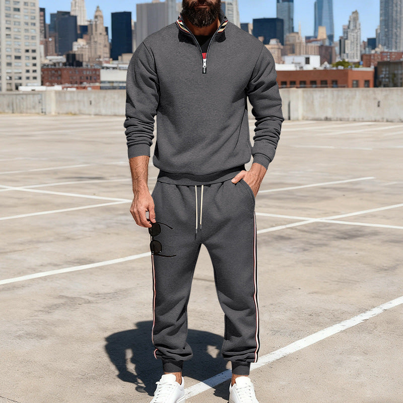 Herren nan stylisches Jogginganzug-Set mit Halbzip, gestreiften Seitenstreifen und konischer Joggerhose Drune