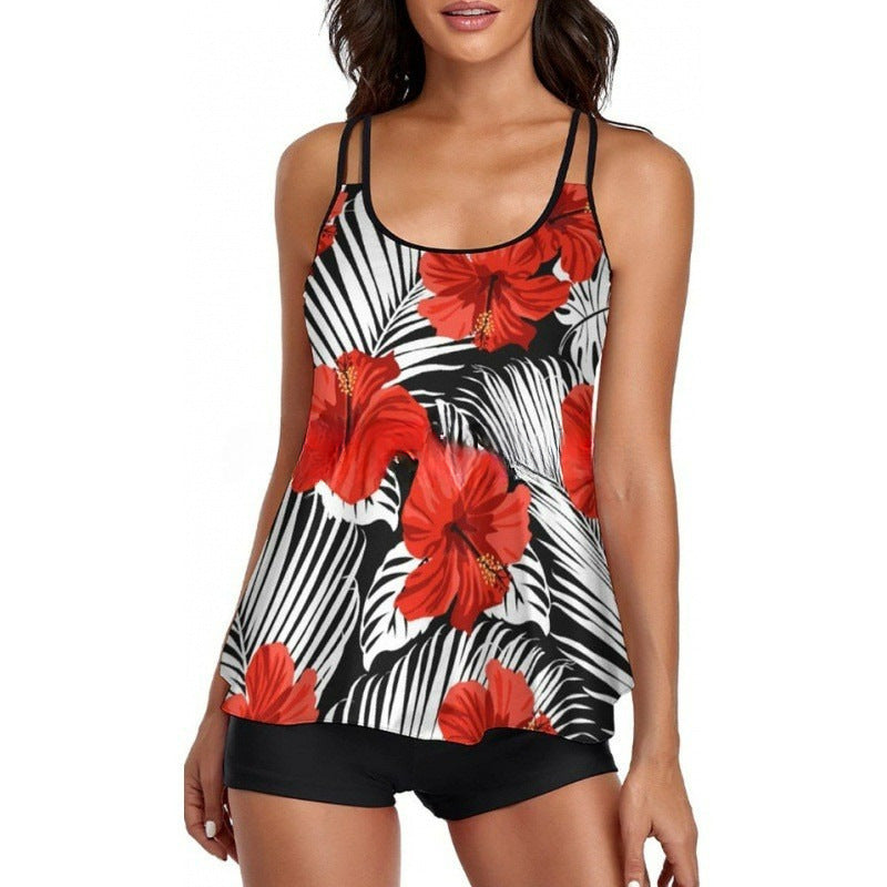 Damen Sportliches Tankini-Set mit bequemem Shorts und verstellbaren Trägern Drune