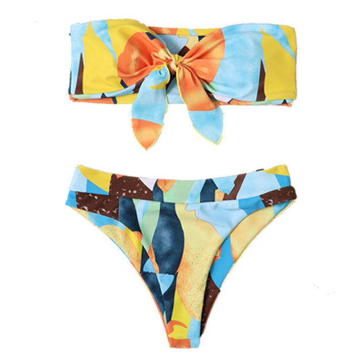 Damen Bandeau-Bikini mit verspieltem Knoten und farbenfrohem Design Drune
