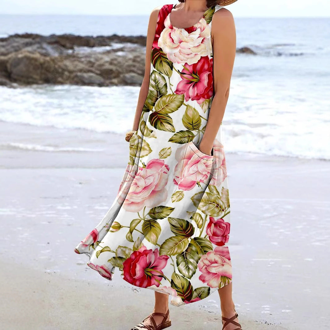 Damen Maxikleid mit floralem Muster und praktischen Taschen Drune