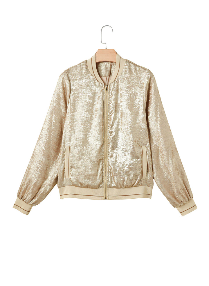 Damen glänzende Bomberjacke mit trendigen Rippdetails und praktischen Taschen Drune