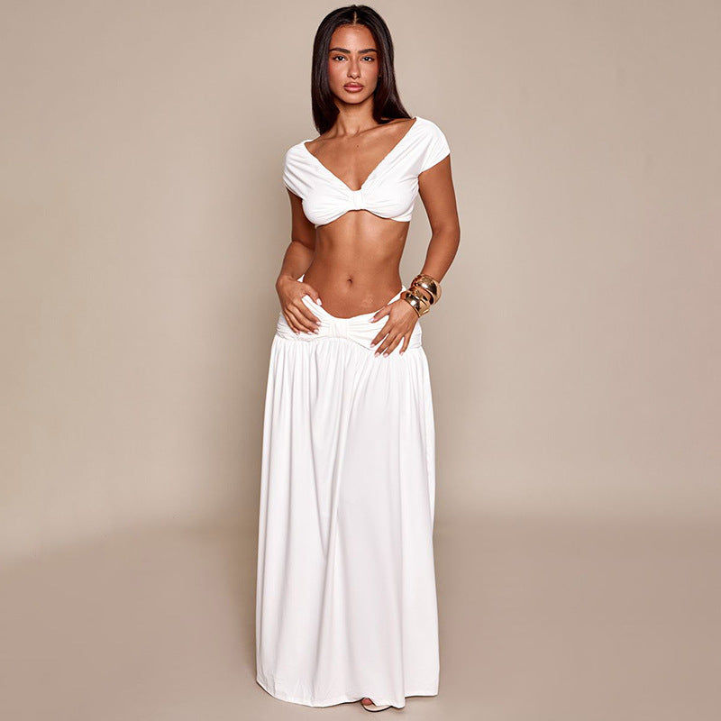 Damen Elegantes Cropped Top und Maxirock Set Drune