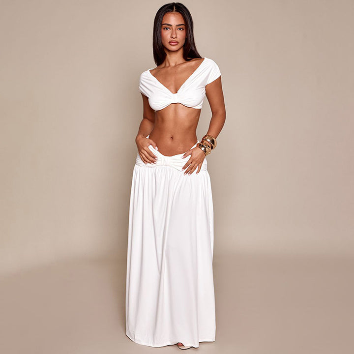 Damen Elegantes Cropped Top und Maxirock Set Drune