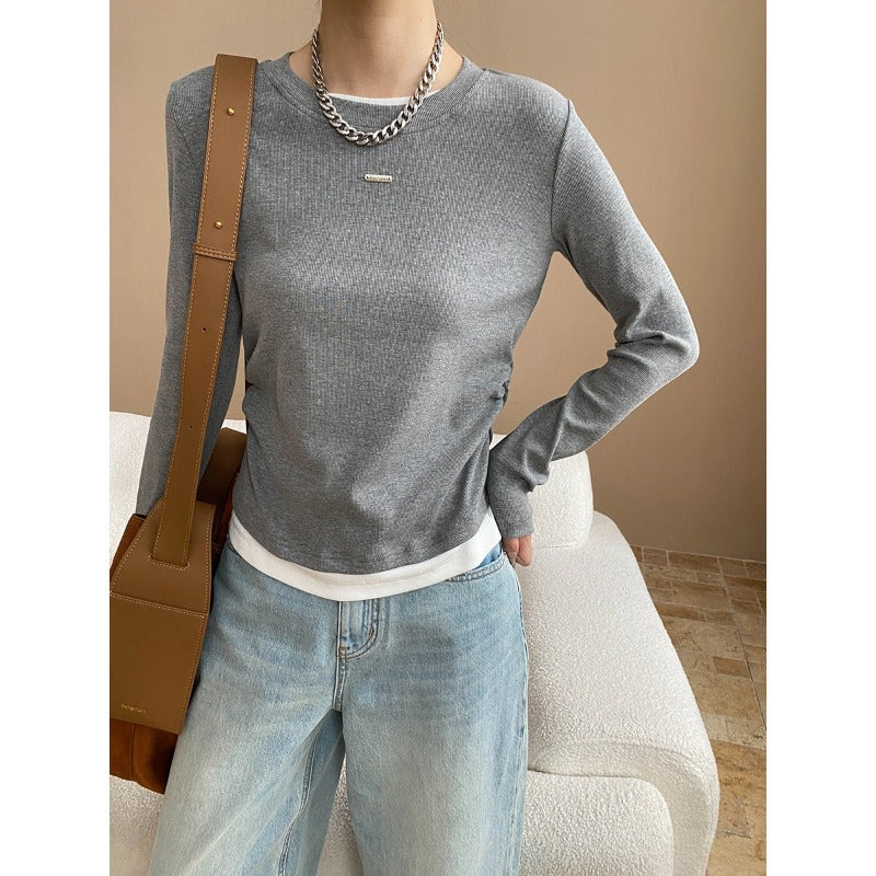 Damen Langarmshirt mit feiner Rippstruktur und breitem Bündchen Drune