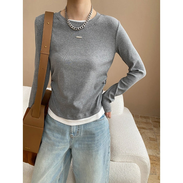 Damen Langarmshirt mit feiner Rippstruktur und breitem Bündchen Drune