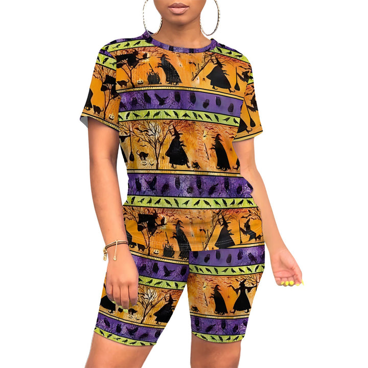 Damen Halloween-Jumpsuit-Set mit kreativem Kürbis-Motiv Drune