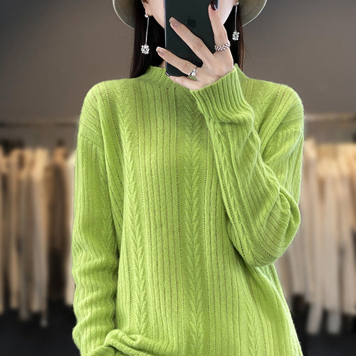 Damen Kaschmirähnlicher Feinstrick-Mockneckpullover mit Ajour‑Zopfmuster und lässiger Oversize‑Passform Drune