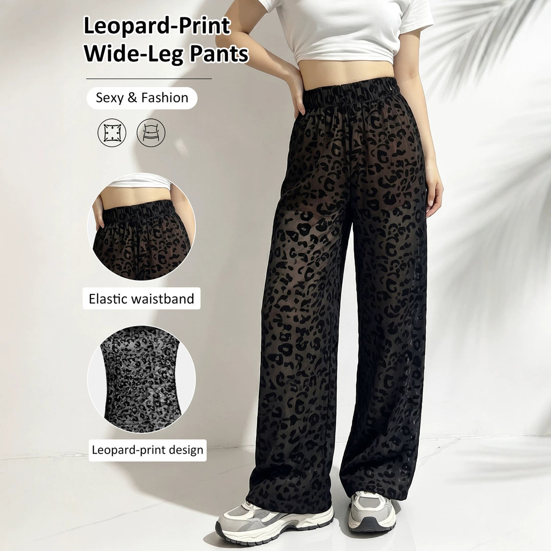 Damen weite Leoprint Strand- und Freizeit-Hose mit elastischem Bund Drune
