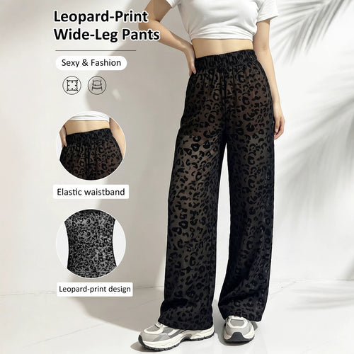 Damen weite Leoprint Strand- und Freizeit-Hose mit elastischem Bund Drune