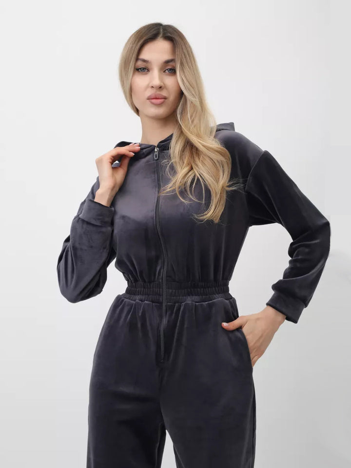 Damen sportlicher Fleece-Jumpsuit mit durchgehendem Reißverschluss Drune