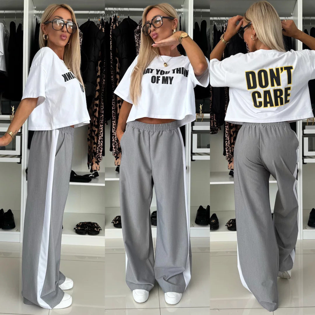 Damen lässiges Crop-Top und weite Jogginghose Set Drune